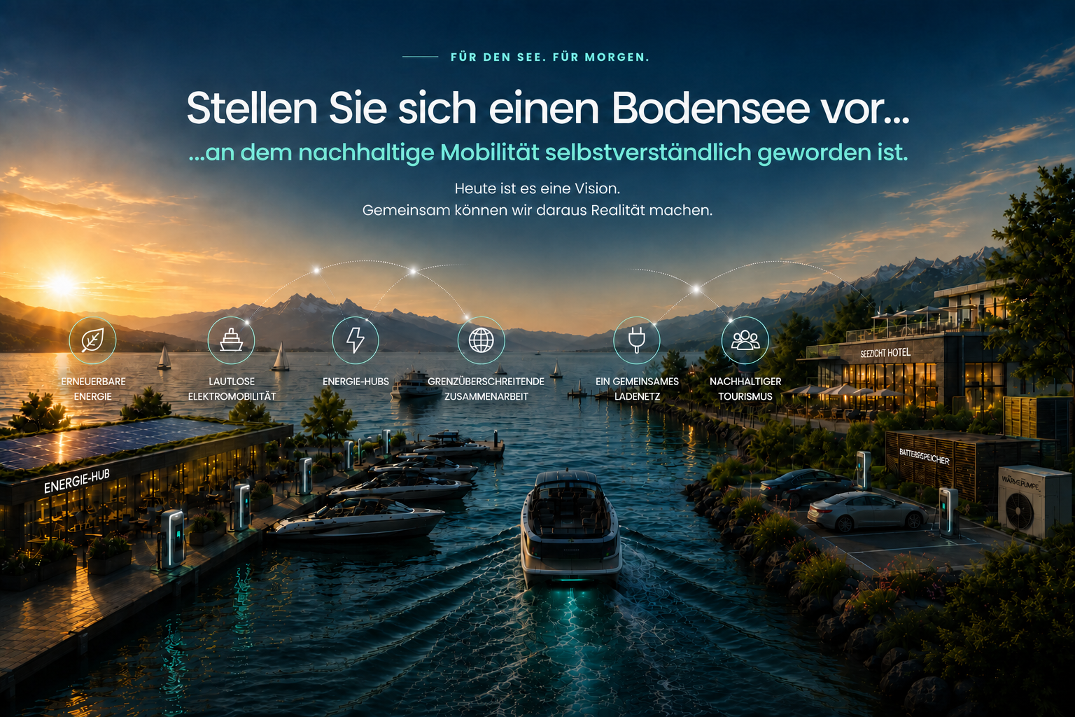 Vision eines nachhaltig vernetzten Bodensees mit erneuerbarer Energie, Elektromobilität und Energie-Hubs